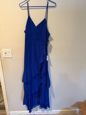 Lulu's Royal Blue High-Low Ruffle Wrap Dress